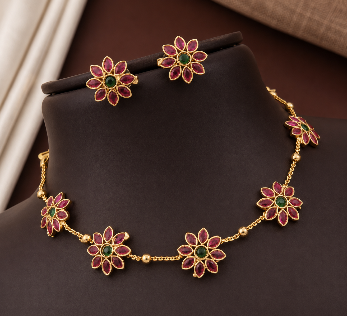 Women's Gold-Plated Floral Necklace & Earrings Set | TT038