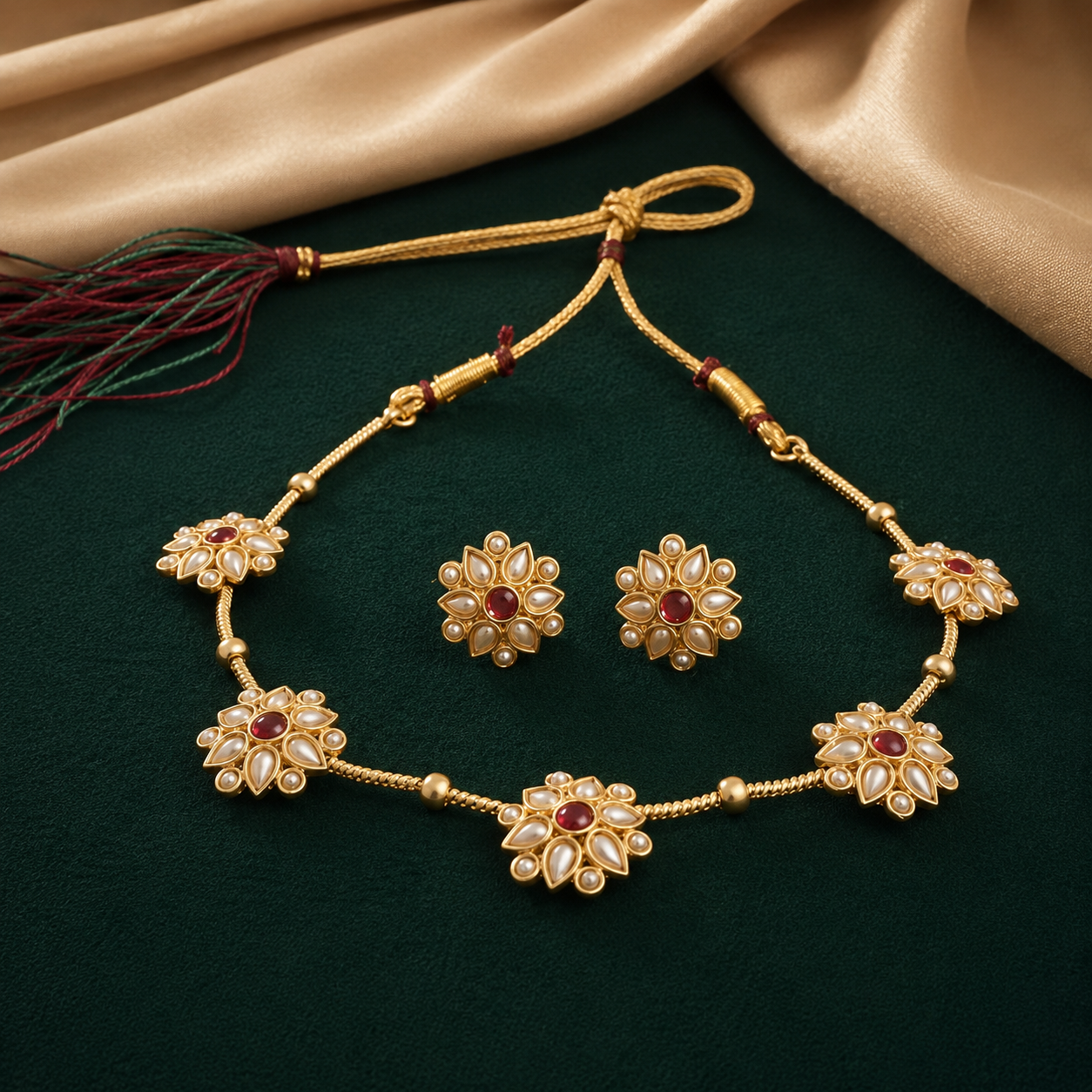 Women's Gold-Plated Floral Necklace & Stud Earrings Set | TTO39