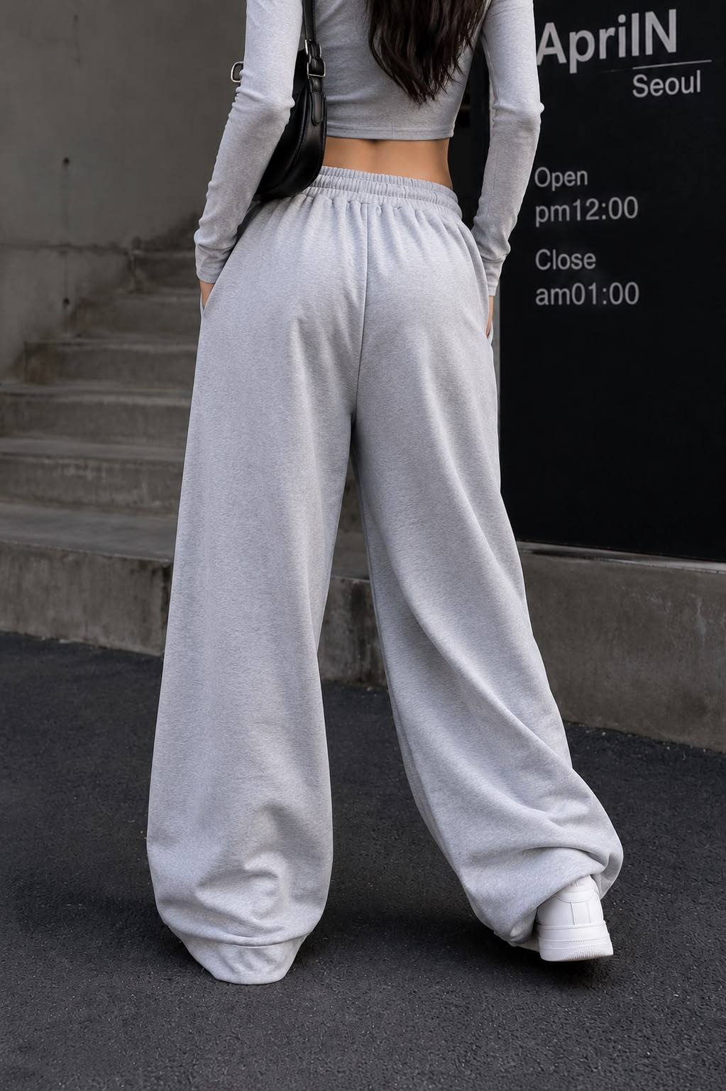 Women's Grey Graphic Print Wide Leg Baggy Pants | TT029