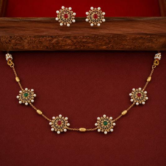 Women's Gold-Plated Floral AD Necklace & Earrings Set | TT044