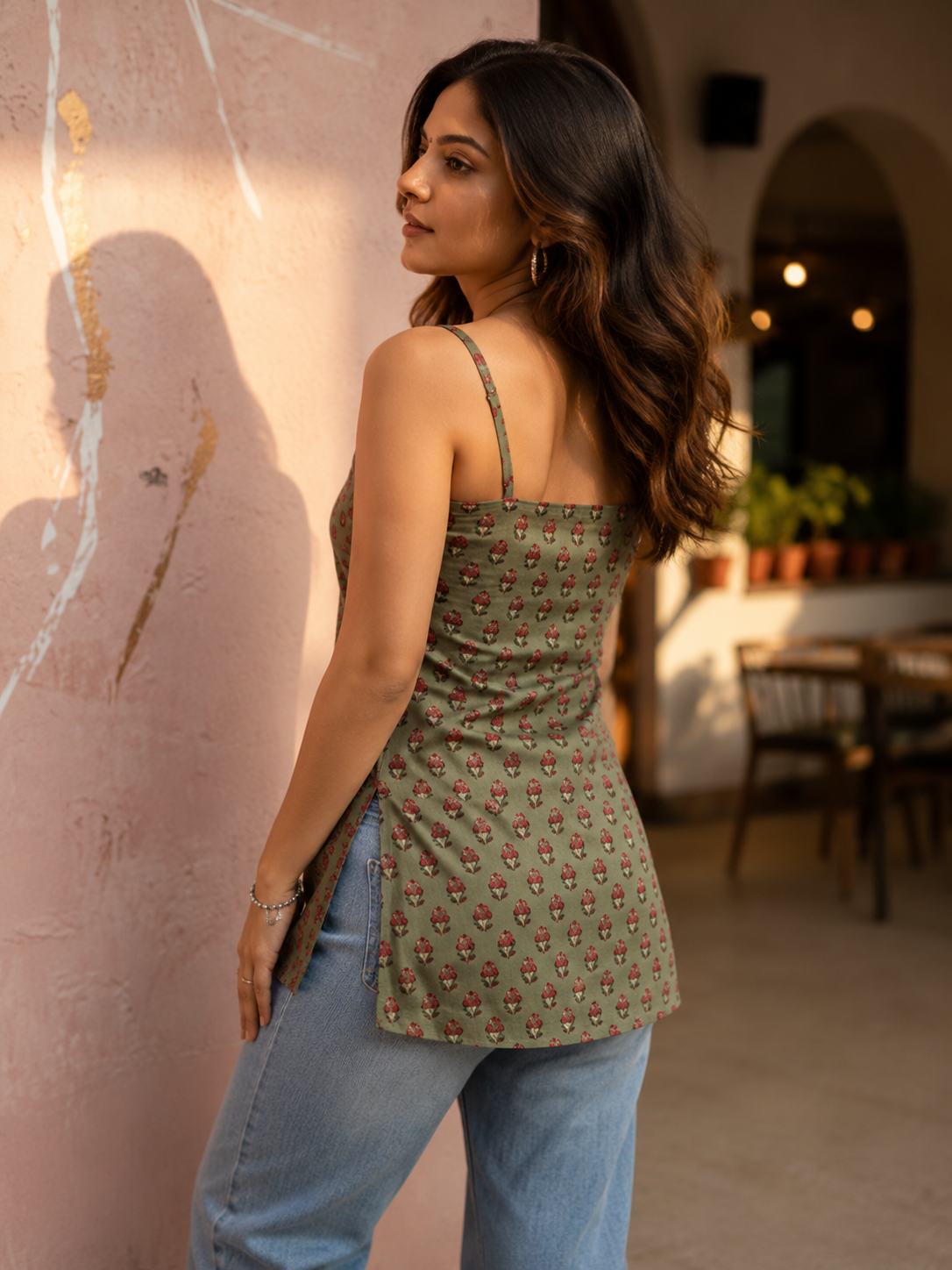 Women's Olive Green Ethnic Printed Cotton Blend Strapless Tube Top | TT006