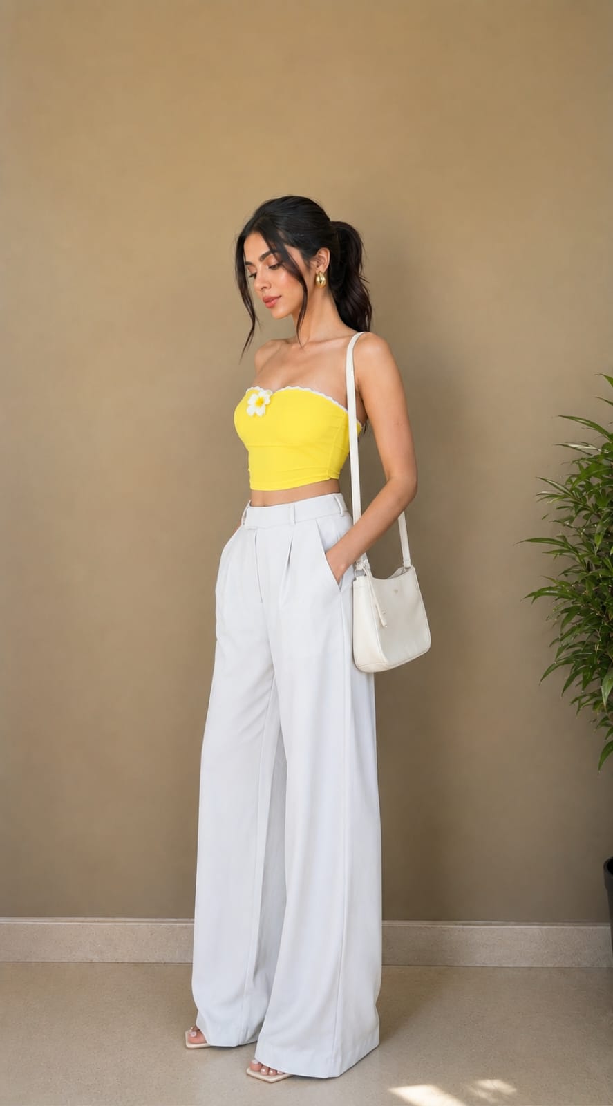 Women's Yellow Strapless Cotton Blend Tube Crop Top | TT022